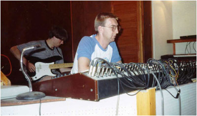 This is a photo taken at the Expresso Bongo recording studios in Tamworth in July 1989 and shows Paul Speare behind the desk and Mark Mortimer recording the bass parts to the Bash Out The Odd demo "Laughing House". Pic: Rob Cross.
