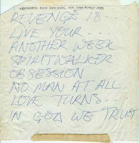 Set List : 25/08/85