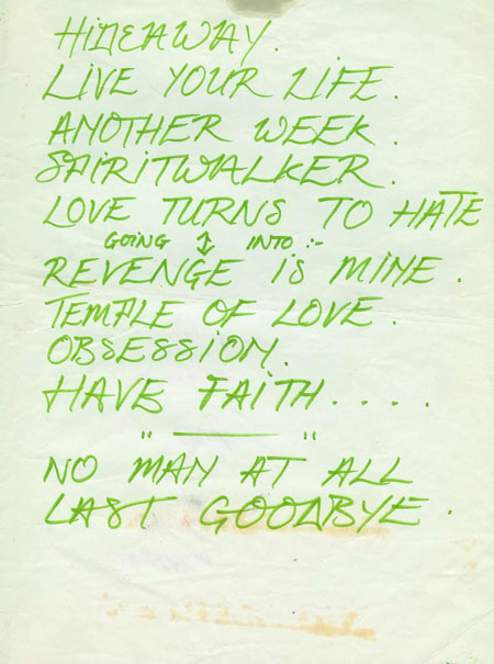 Set List : 07/09/85