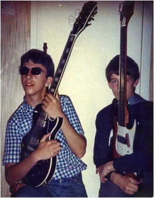 Brian Lacey (left) and Mark Mortimer at Brian's house on the Leyfields in September 1981 as they started jamming together to form Private Property.